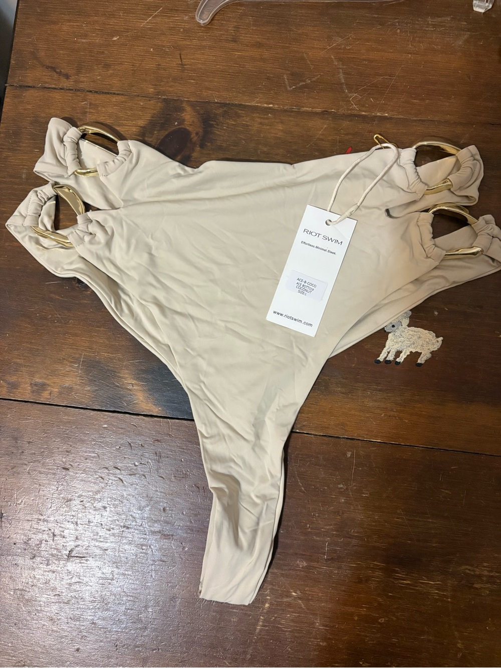 NWT Riot Swim Beige Swim bottom 
Gold Ring Details size large